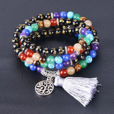Tibetan Six True Words Tree of Life Chakra Onyx 108 Mala Beads Bracelet - OM MANI PADME HUM-Your Soul Place